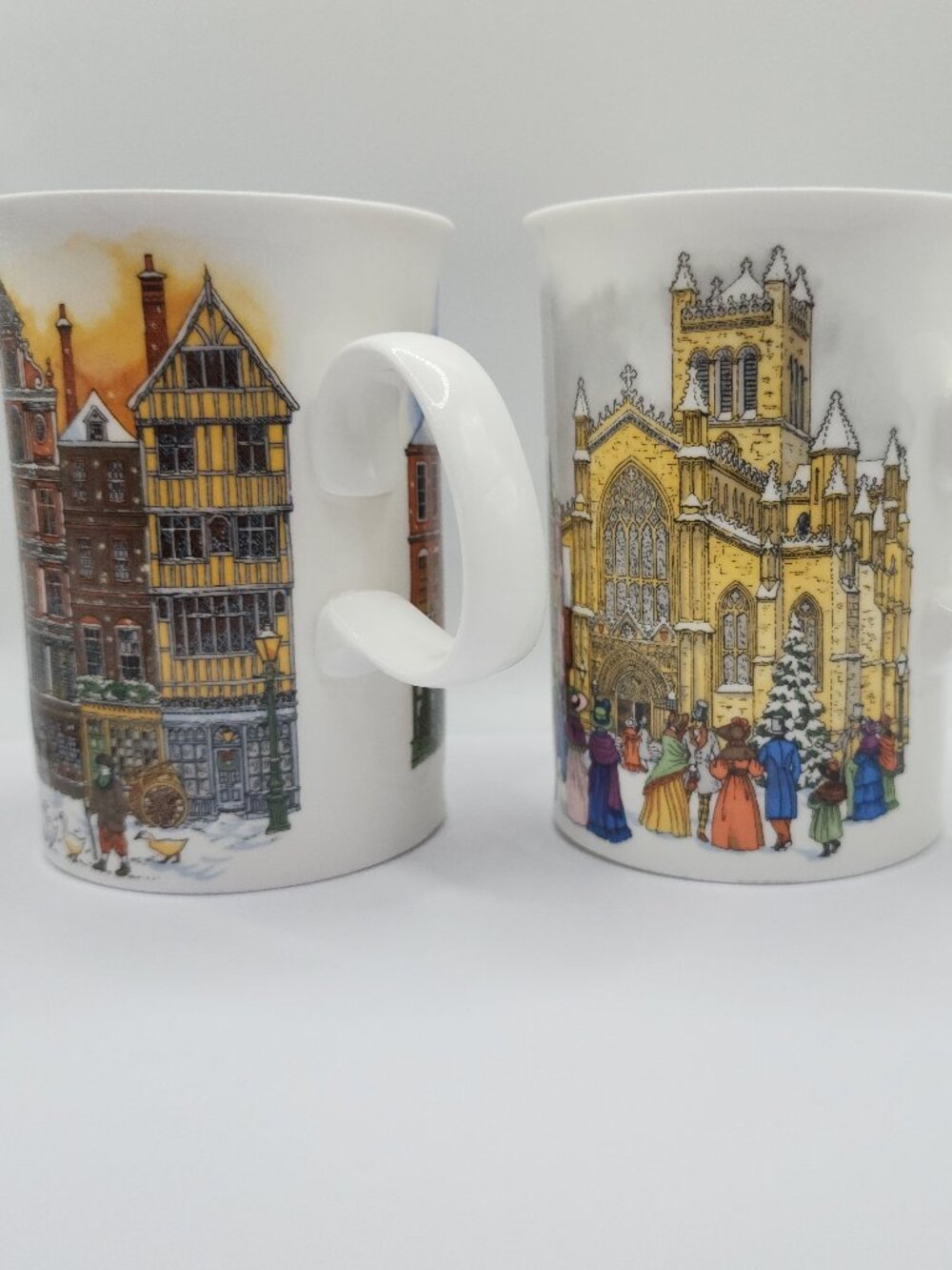 Vtg Dunoon Sue Scullard Christmas Mugs Set 2 Bone China England Carriage Geese